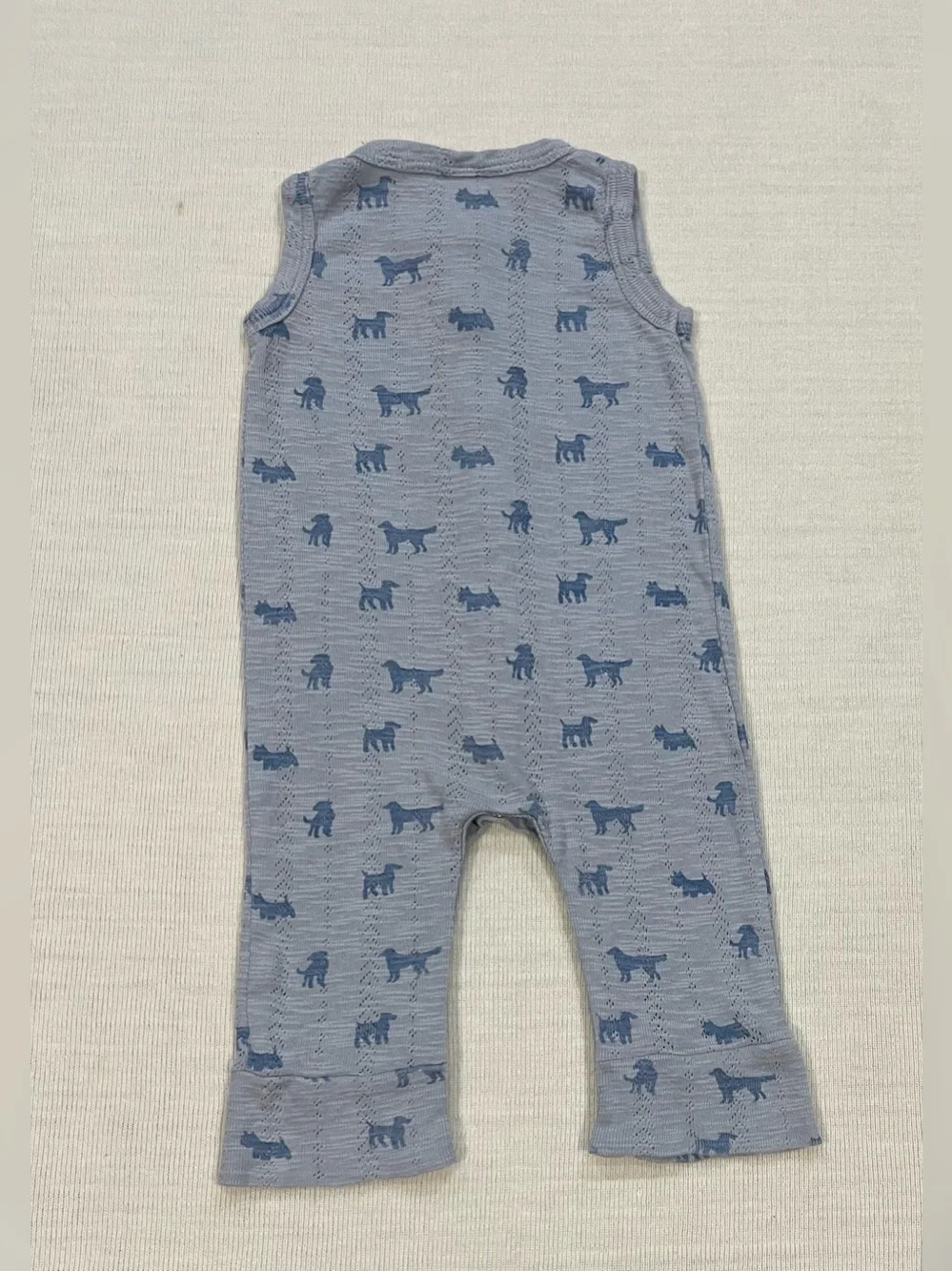 Kate Quinn Pointelle Sleeveless Romper Dog Print Blue 3-6M